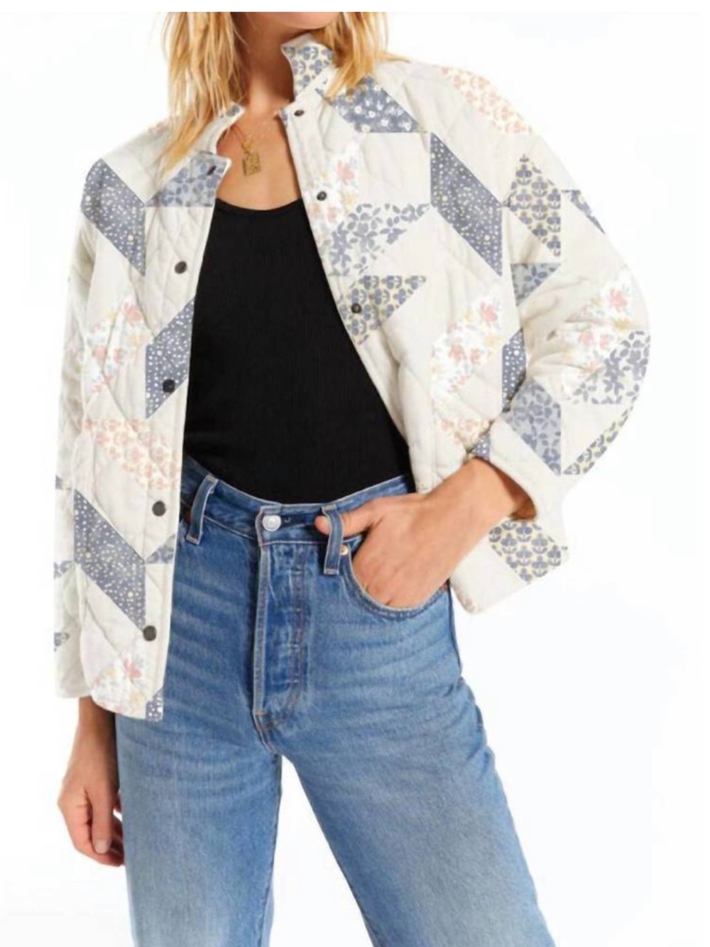 Z Supply maya patchwork quilted jacket blue white